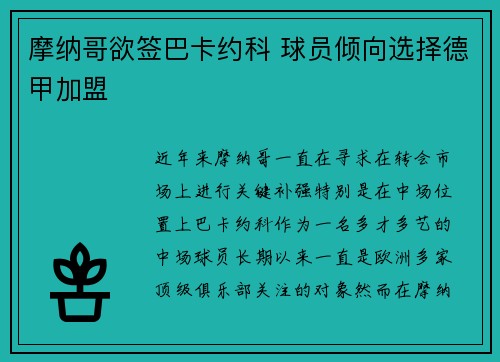 摩纳哥欲签巴卡约科 球员倾向选择德甲加盟 摩纳哥欲签巴卡约科 球员倾向选择德甲加盟
